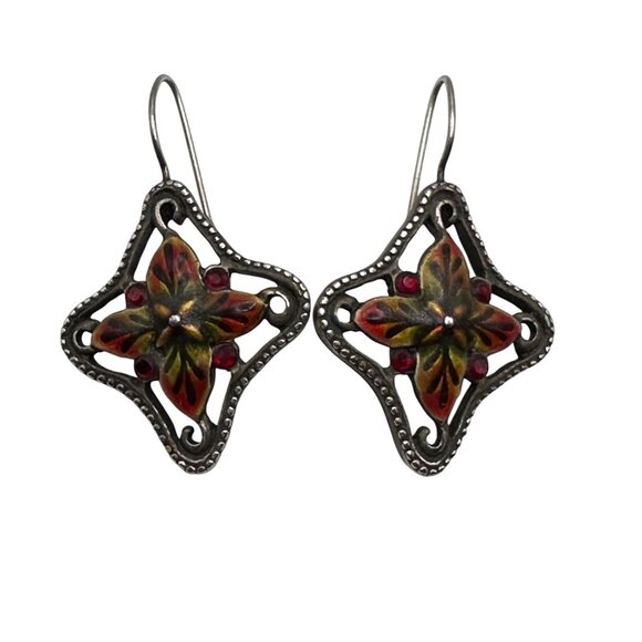 Chico's Earrings Jewlery Statement Dangle Drop Silver Tone Red - Picture 1 of 7